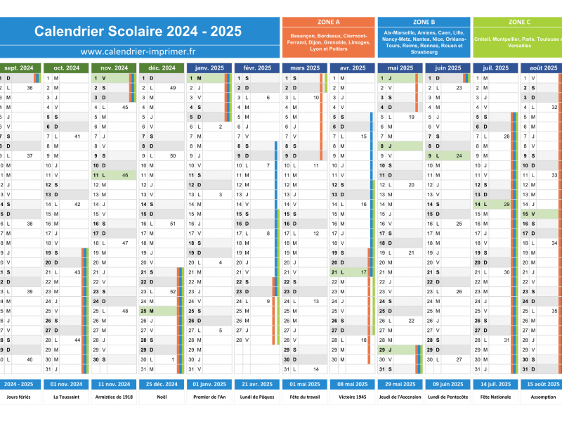 Calendrier scolaire 2024 2025