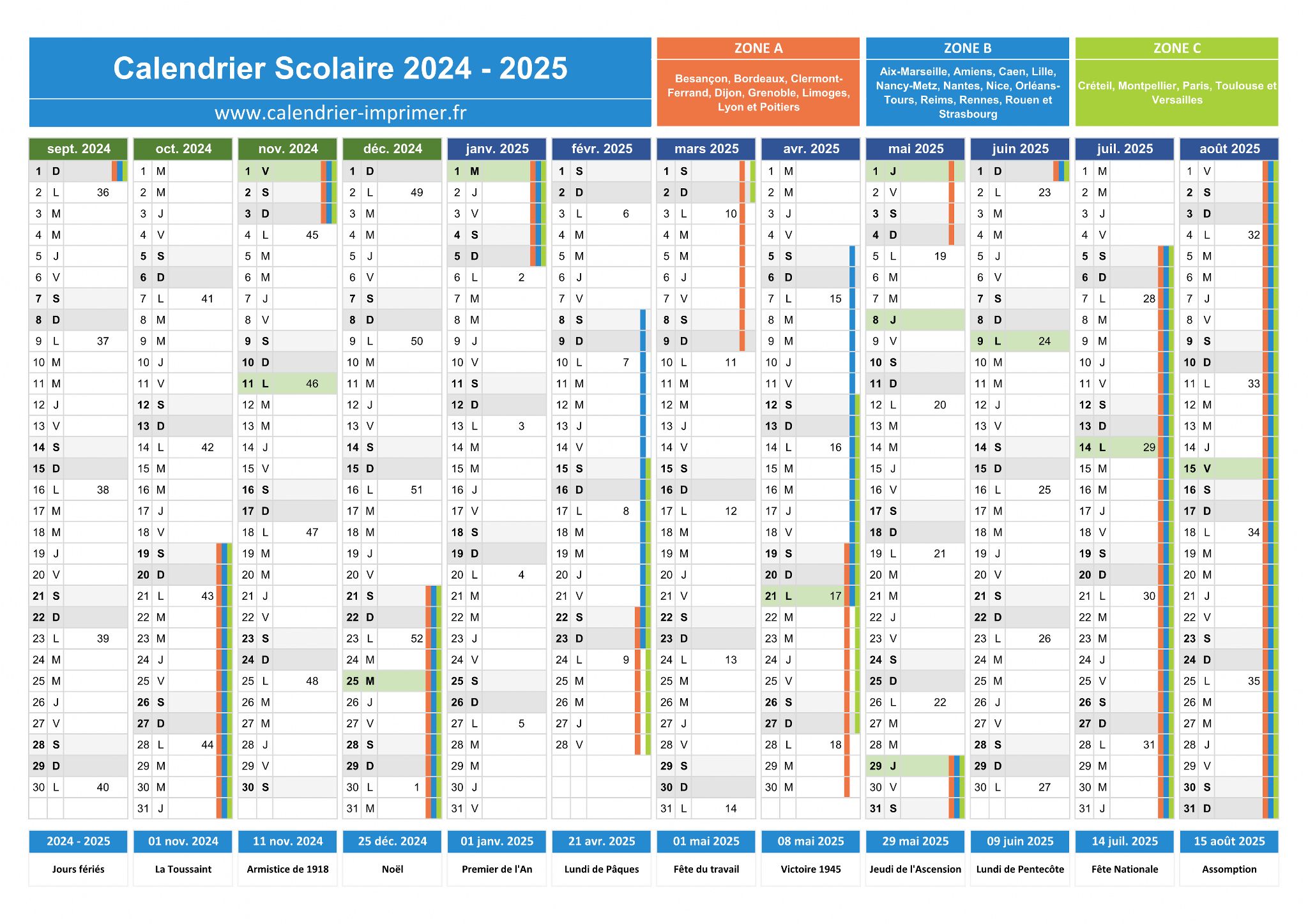 calendrier reduit